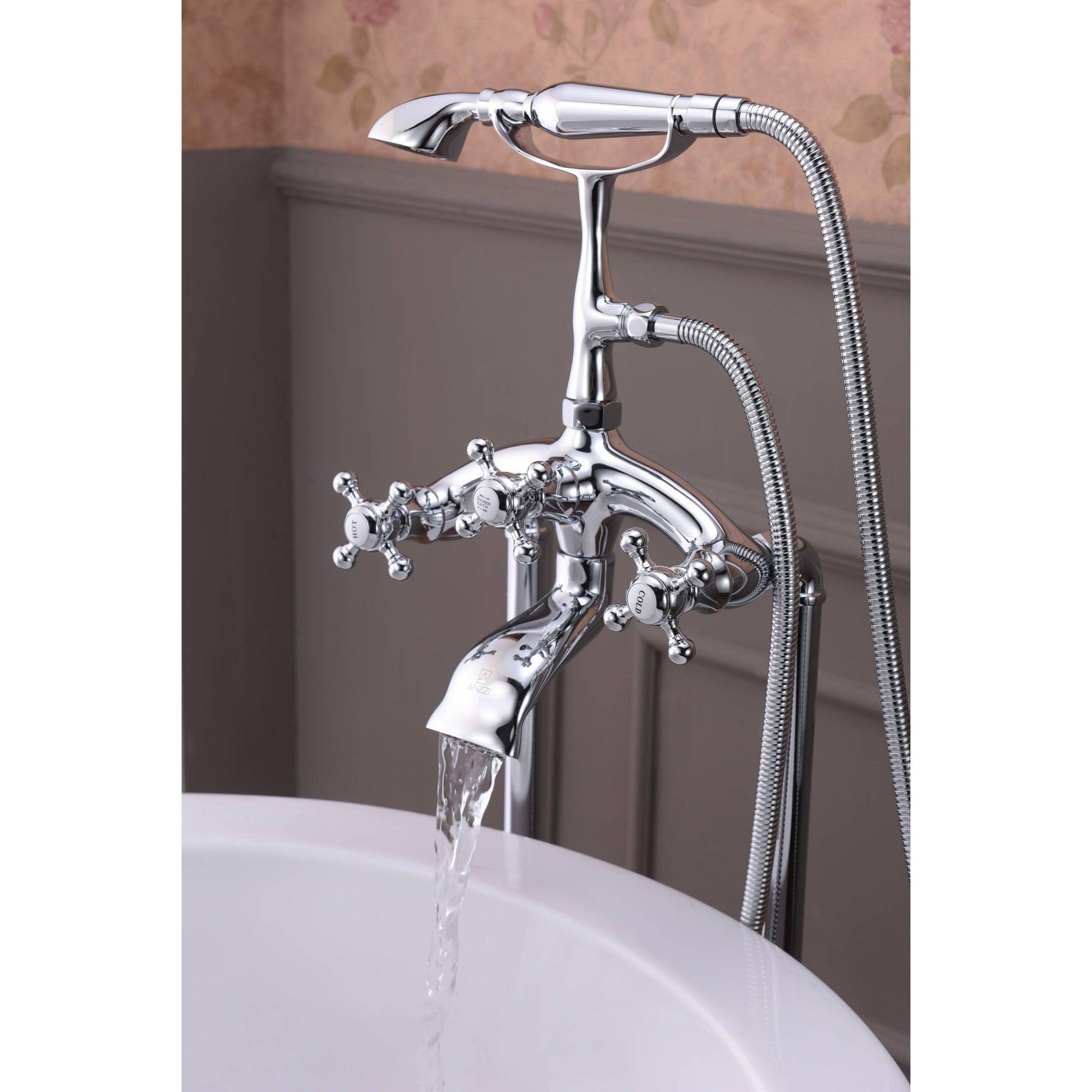 ANZZI Tugela Series 3-Handle Polished Chrome Clawfoot Tub Faucet With Euro-Grip Handheld Sprayer