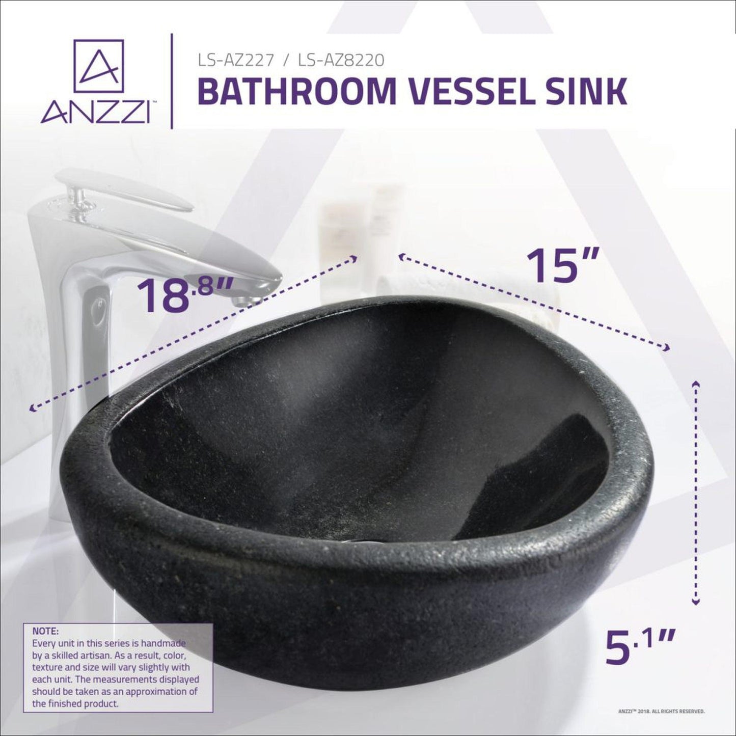ANZZI Twin Series 19" x 15" Oval Shape Black Vessel Sink