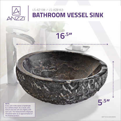 ANZZI Umbral Ash Series 17" x 17" Round Blue Stone Vessel Sink