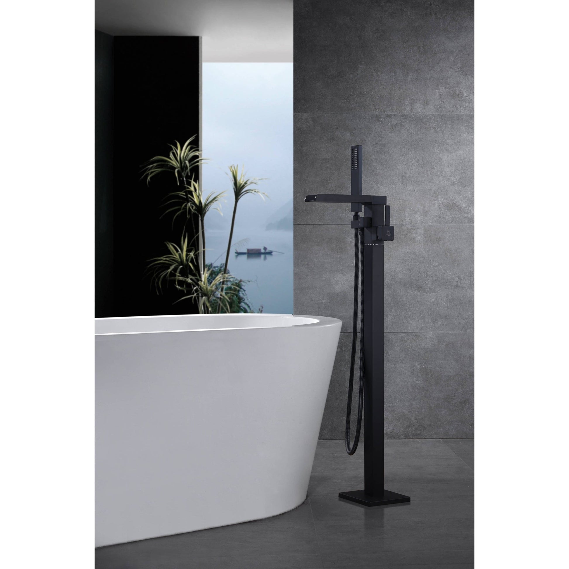 ANZZI Union Series 2-Handle Matte Black Clawfoot Tub Faucet With Euro-Grip Handheld Sprayer