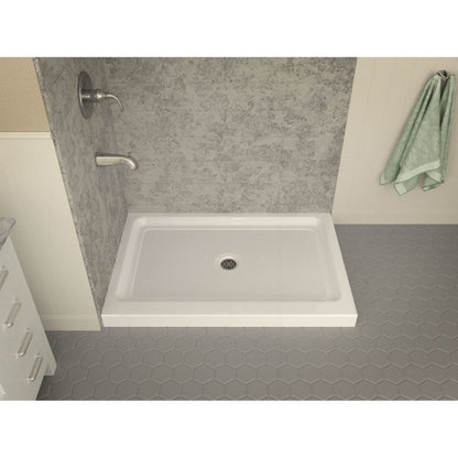 ANZZI Vail Series 36" x 48" Center Drain Double Threshold White Shower Base With Built-in Tile Flange