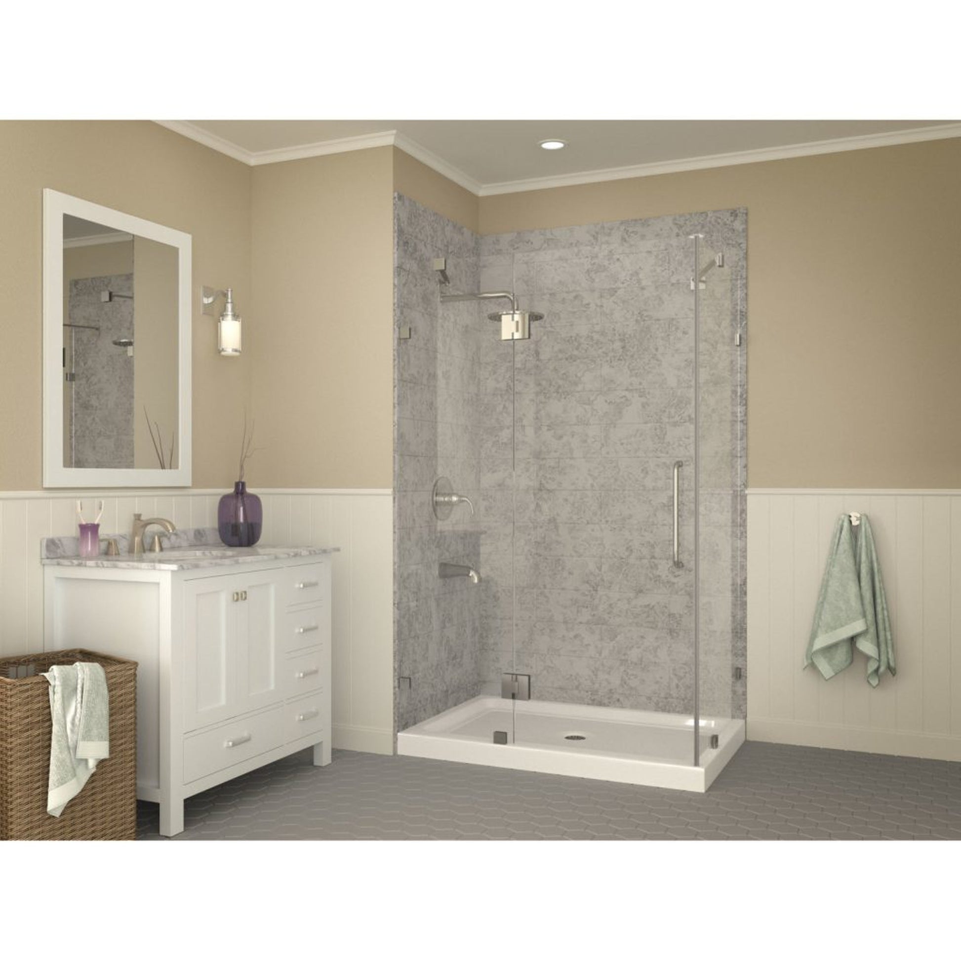 ANZZI Vail Series 36" x 48" Center Drain Double Threshold White Shower Base With Built-in Tile Flange