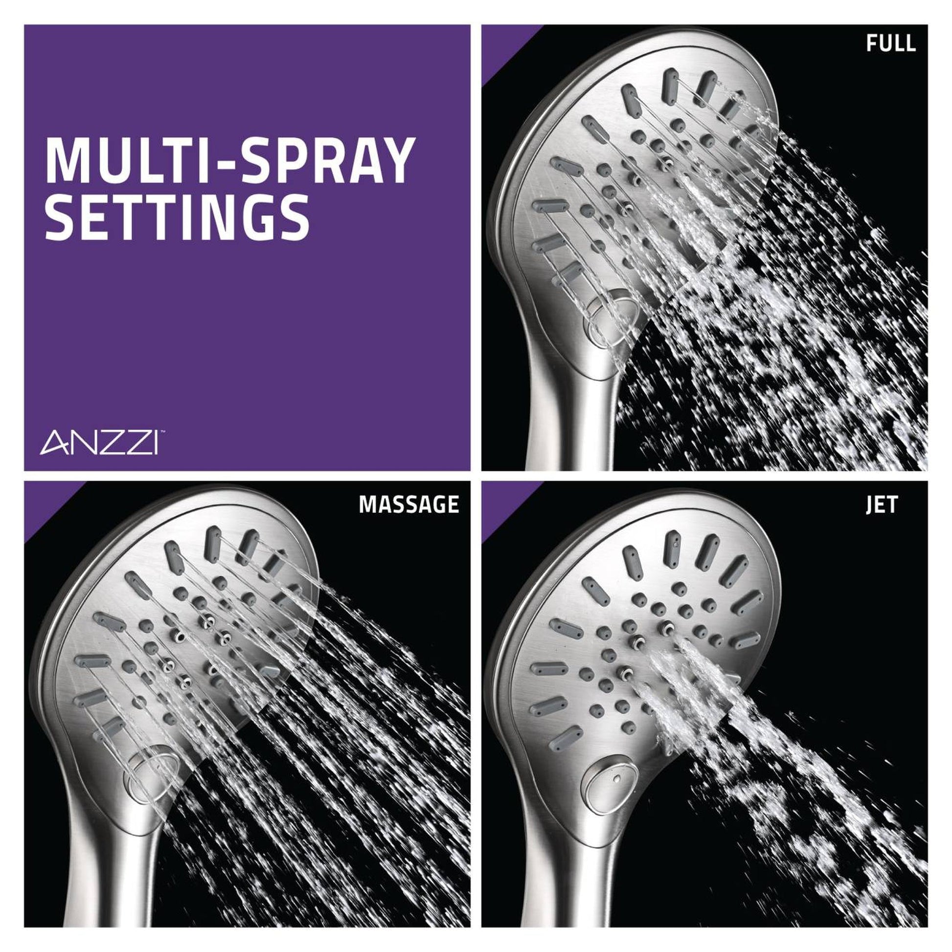 ANZZI Valkrie Series Wall-Mounted Brushed Nickel Dual Mode Shower Head System With Magnetic Diverter