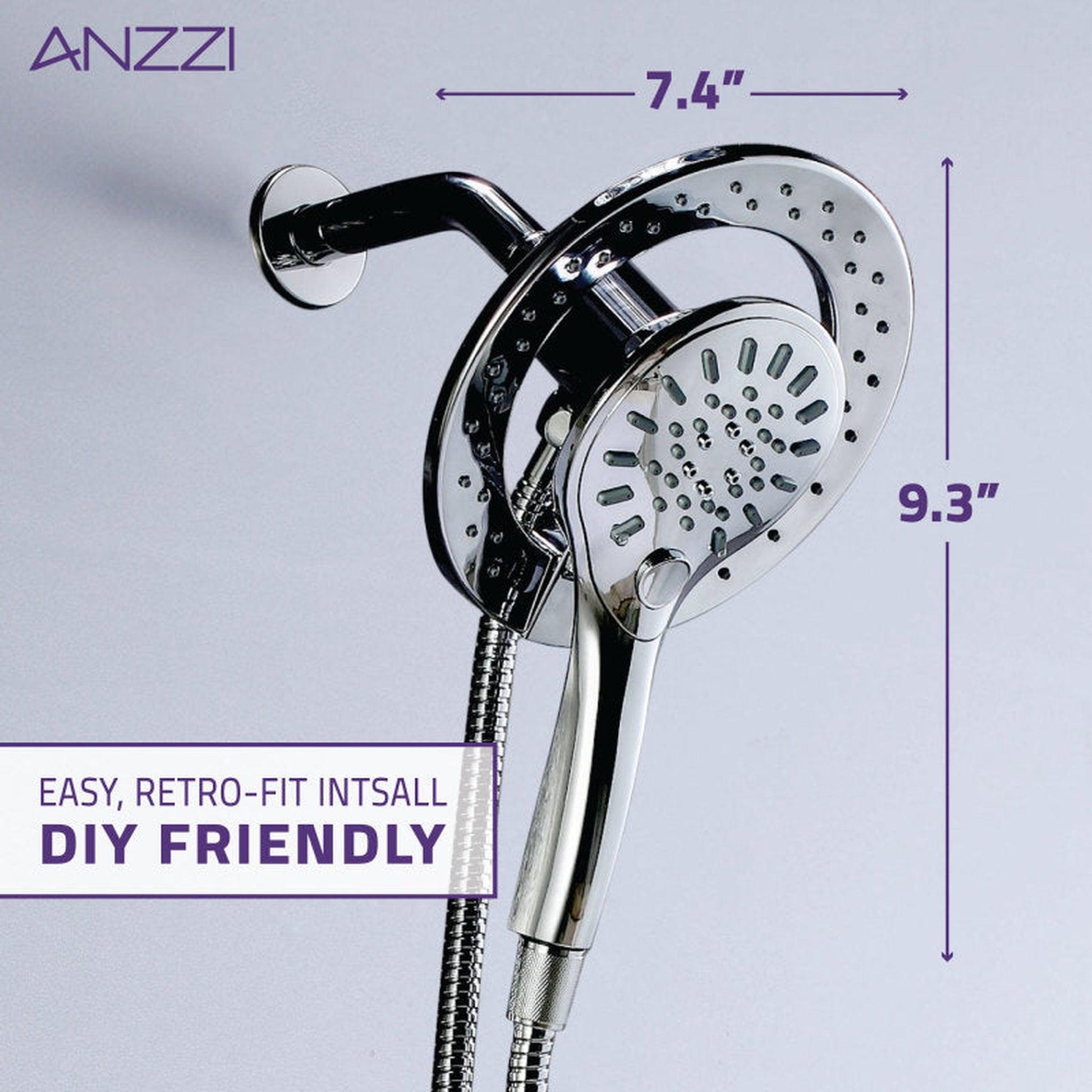 ANZZI Valkrie Series Wall-Mounted Polished Chrome Dual Mode Shower Head System With Magnetic Diverter