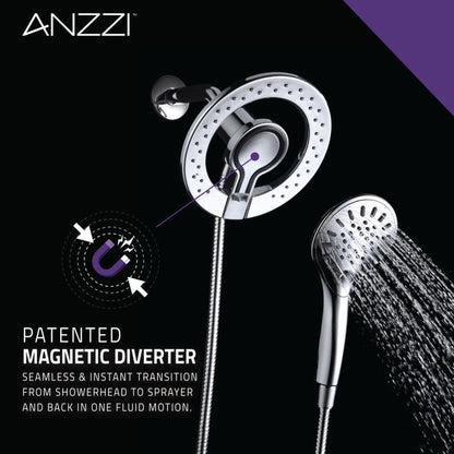 ANZZI Valkrie Series Wall-Mounted Polished Chrome Dual Mode Shower Head System With Magnetic Diverter