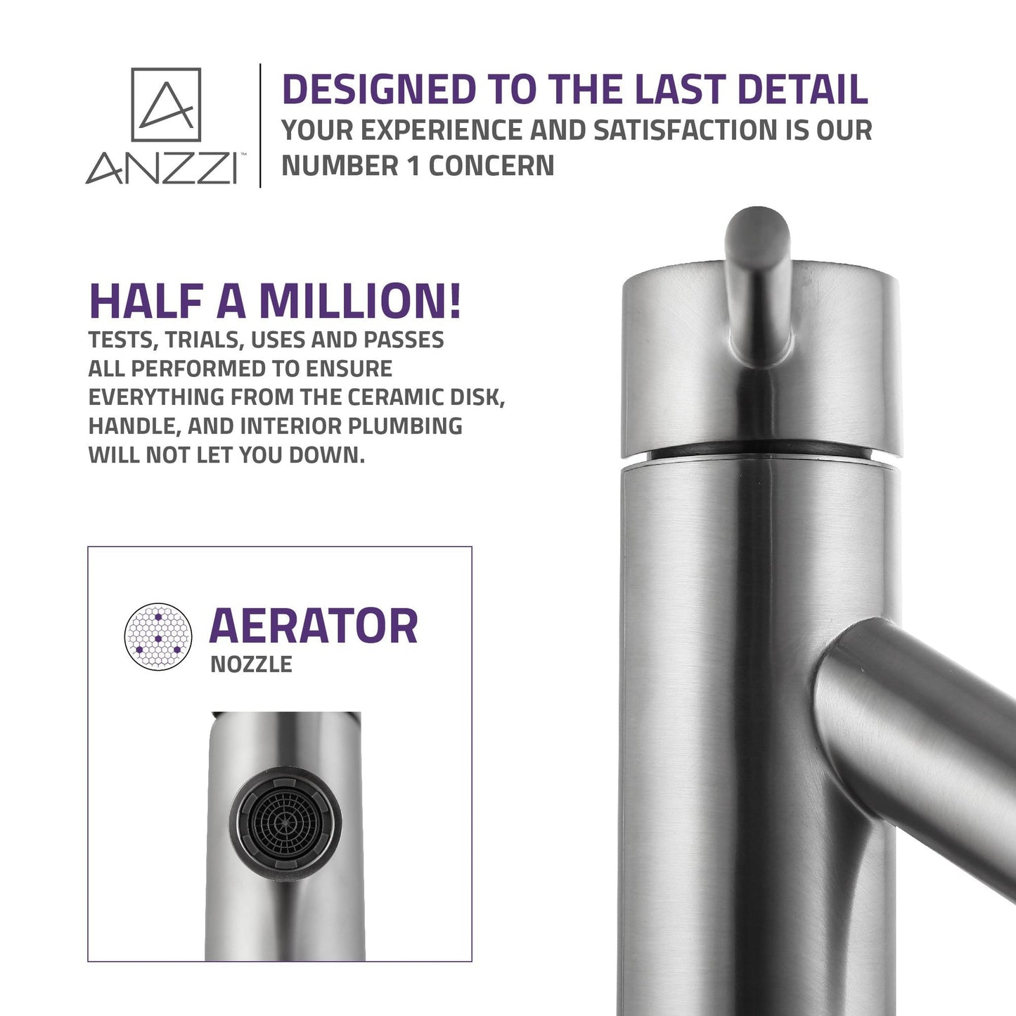 ANZZI Valle Series 3" Single Hole Brushed Nickel Bathroom Sink Faucet