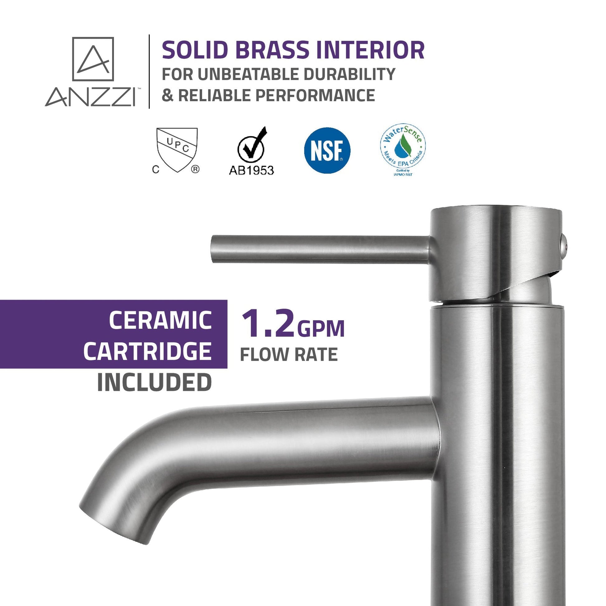 ANZZI Valle Series 4" Single Hole Brushed Nickel Bathroom Sink Faucet