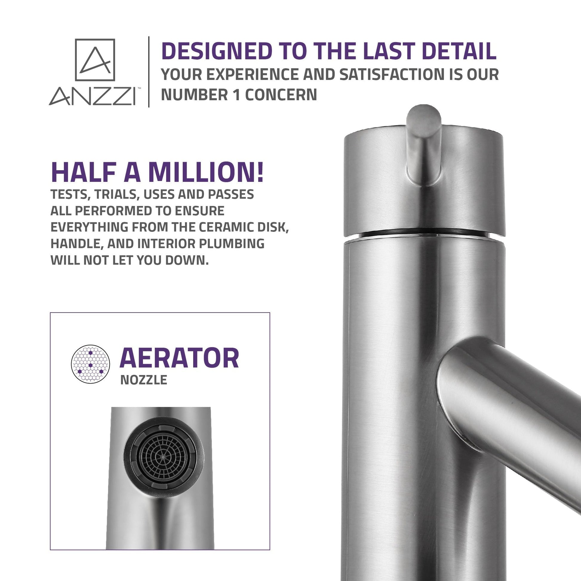 ANZZI Valle Series 5" Single Hole Brushed Nickel Bathroom Sink Faucet