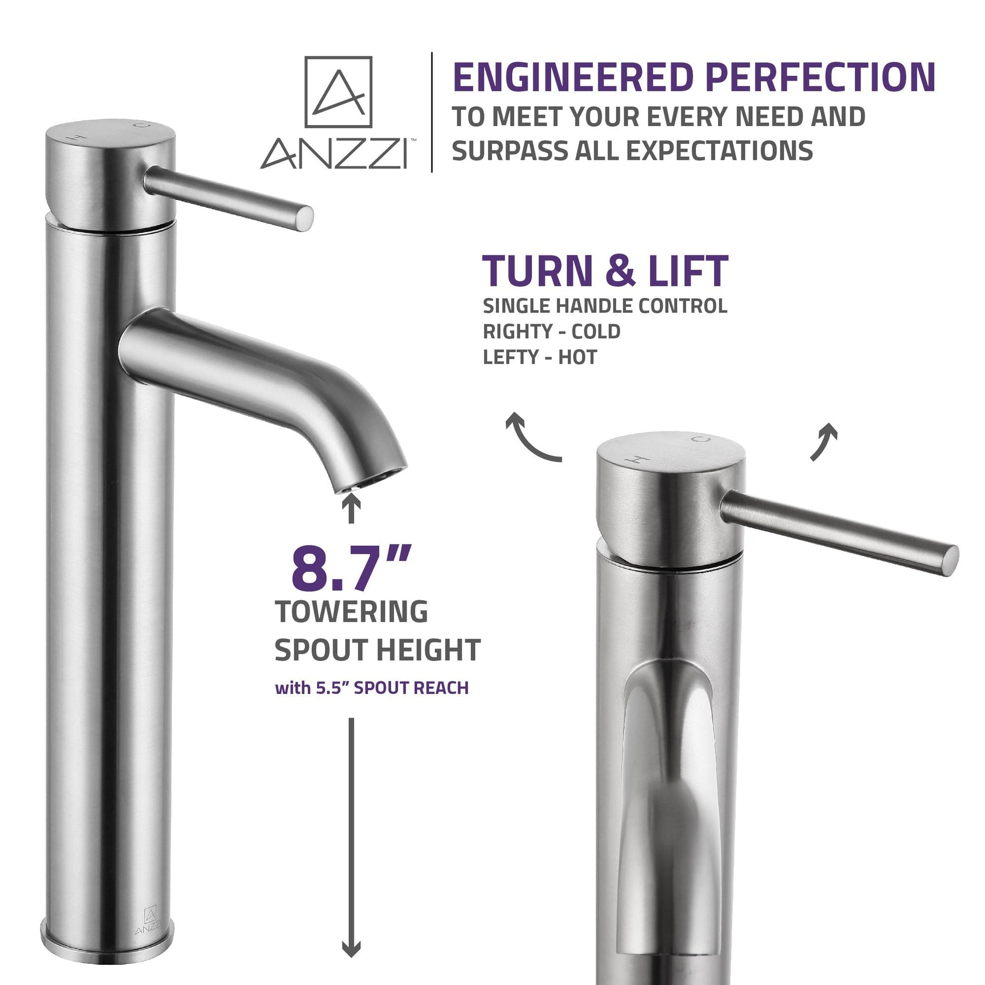 ANZZI Valle Series 9" Single Hole Brushed Nickel Bathroom Sink Faucet