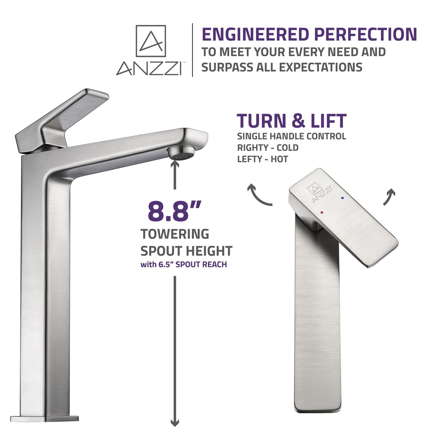 ANZZI Valor Series 9" Single Hole Brushed Nickel Bathroom Sink Faucet