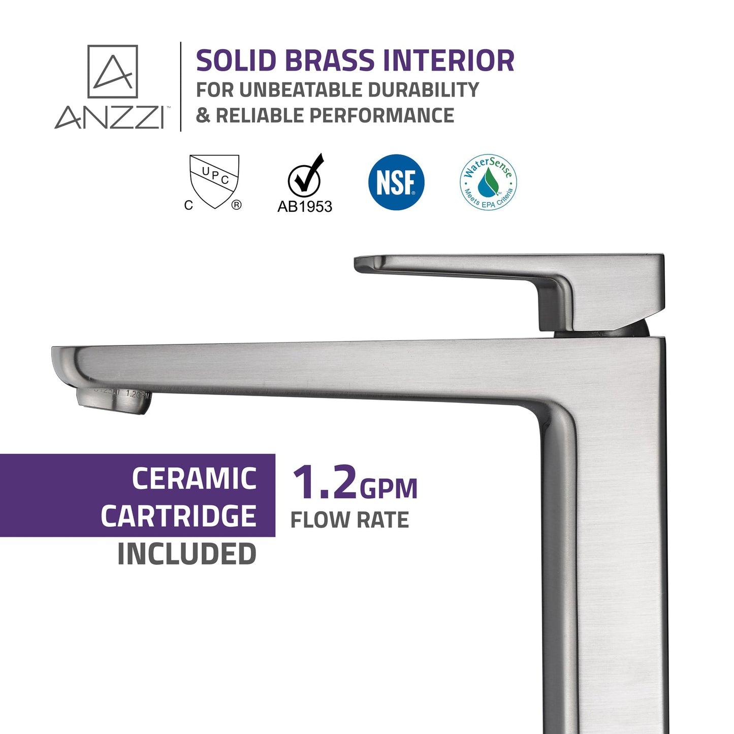 ANZZI Valor Series 9" Single Hole Brushed Nickel Bathroom Sink Faucet