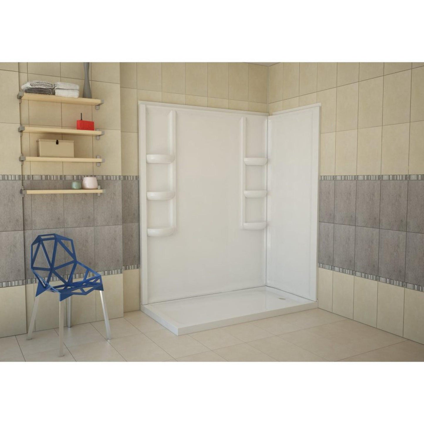 ANZZI Vasu Series 60" x 36" x 74" White Acrylic Corner Two Piece Shower Wall System With 6 Built-in Shelves
