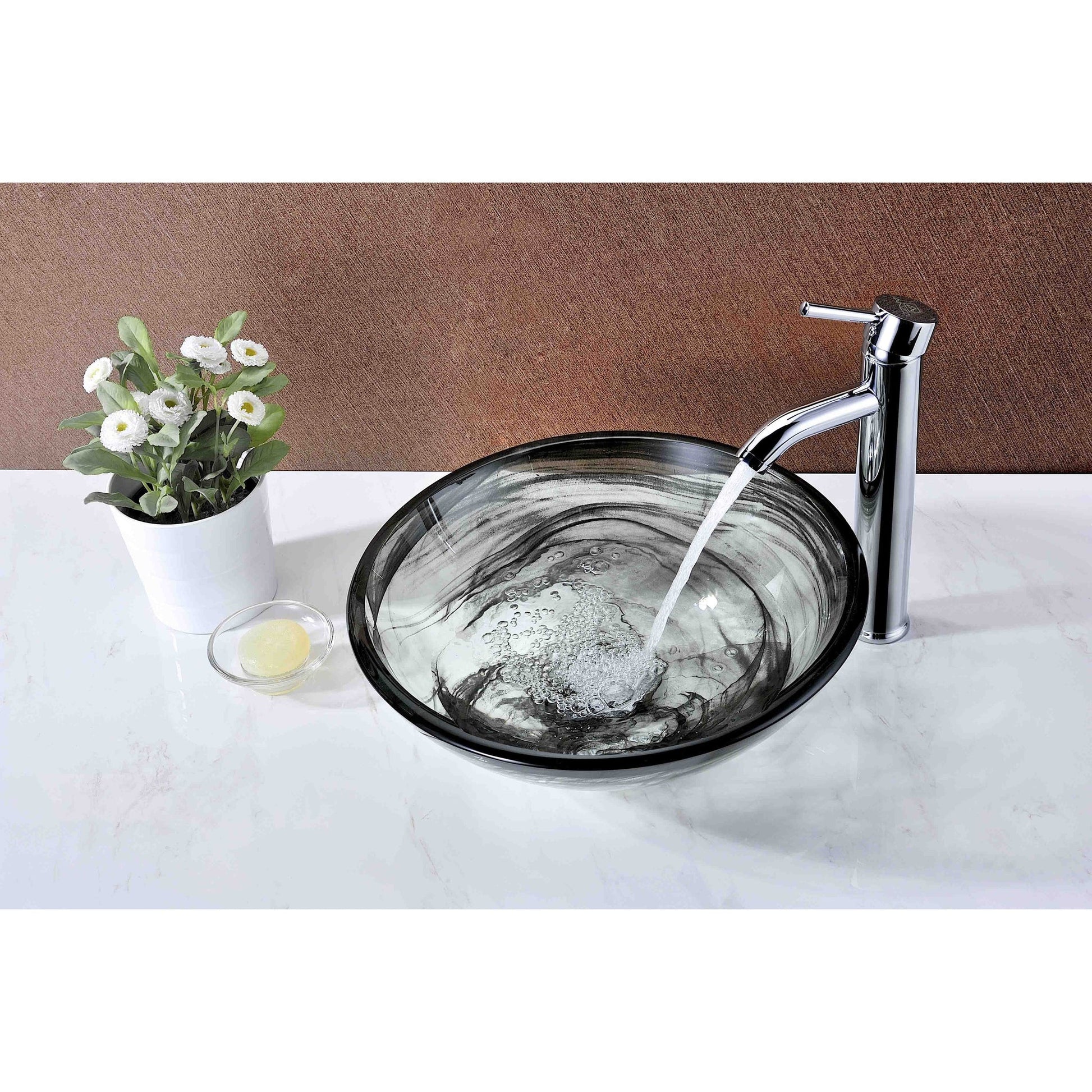 ANZZI Verabue Series 17" x 17" Round Slumber Wisp Vessel Sink With Polished Chrome Pop-Up Drain