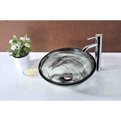 ANZZI Verabue Series 17" x 17" Round Slumber Wisp Vessel Sink With Polished Chrome Pop-Up Drain