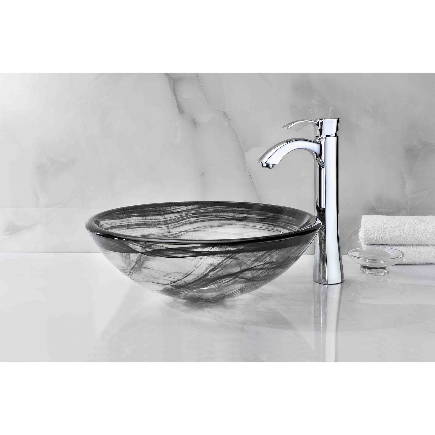 ANZZI Verabue Series 17" x 17" Round Slumber Wisp Vessel Sink With Polished Chrome Pop-Up Drain