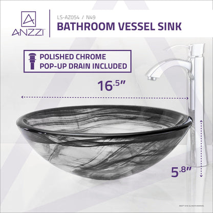 ANZZI Verabue Series 17" x 17" Round Slumber Wisp Vessel Sink With Polished Chrome Pop-Up Drain