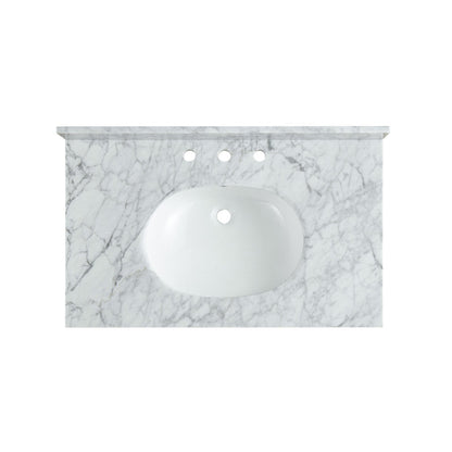 ANZZI Verona Series 34.5" x 34" Console Sink in White Carrara Countertop With Brushed Gold Stainless Steel Stand Legs