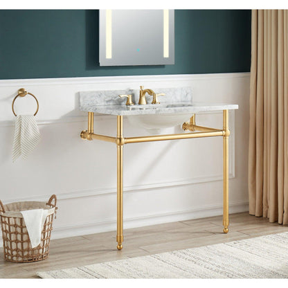 ANZZI Verona Series 34.5" x 34" Console Sink in White Carrara Countertop With Brushed Gold Stainless Steel Stand Legs