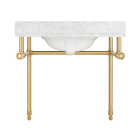 ANZZI Verona Series 34.5" x 34" Console Sink in White Carrara Countertop With Brushed Gold Stainless Steel Stand Legs