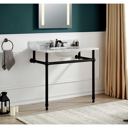 ANZZI Verona Series 34.5" x 34" Console Sink in White Carrara Countertop With Matte Black Stainless Steel Stand Legs