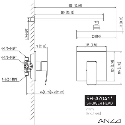 ANZZI Viace Series Wall-Mounted Brushed Nickel Single Handle Fixed Heavy Rain Shower Head