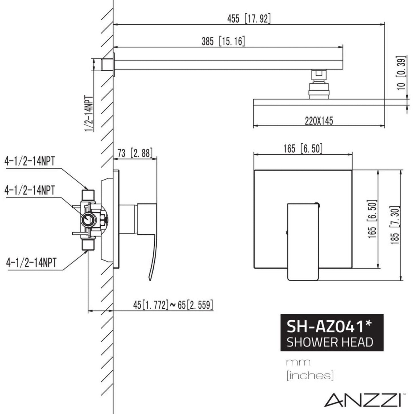 ANZZI Viace Series Wall-Mounted Oil Rubbed Bronze Single Handle Fixed Heavy Rain Shower Head