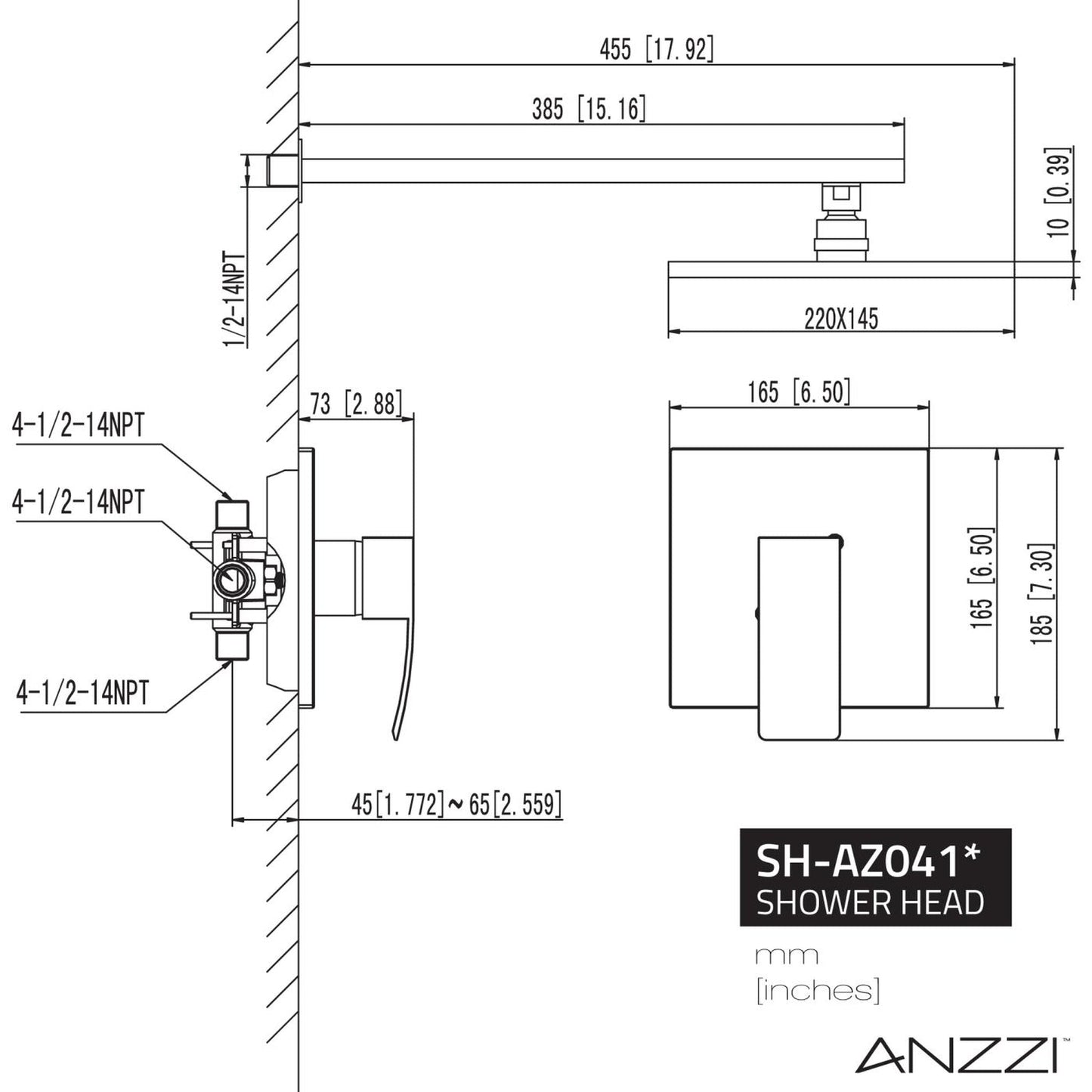 ANZZI Viace Series Wall-Mounted Polished Chrome Single Handle Fixed Heavy Rain Shower Head