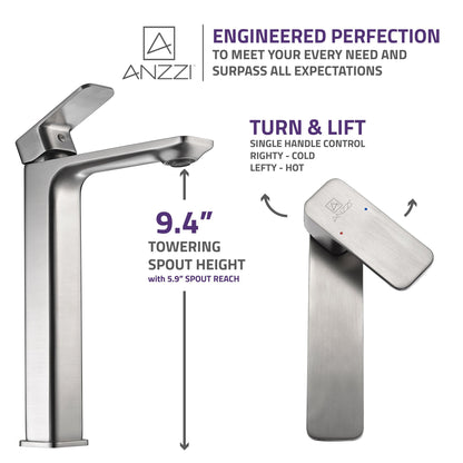ANZZI Vibra Series 9" Single Hole Brushed Nickel Bathroom Sink Faucet