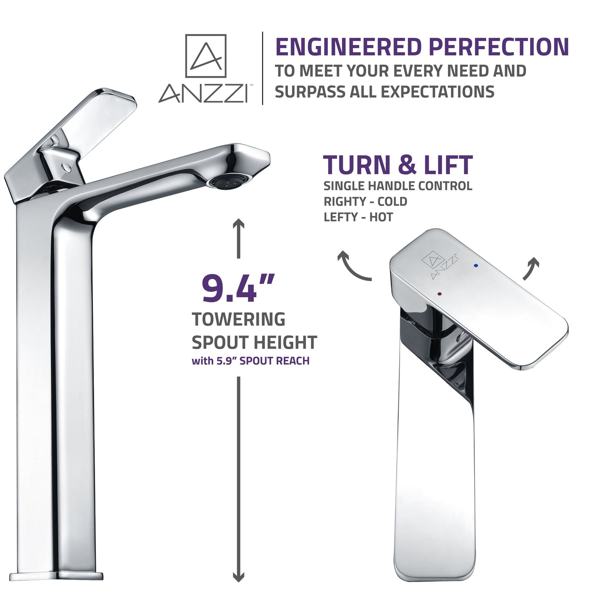 ANZZI Vibra Series 9" Single Hole Polished Chrome Bathroom Sink Faucet