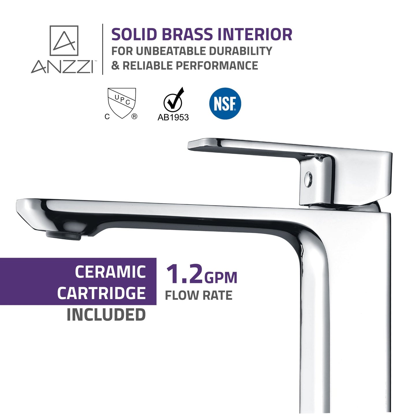 ANZZI Vibra Series 9" Single Hole Polished Chrome Bathroom Sink Faucet