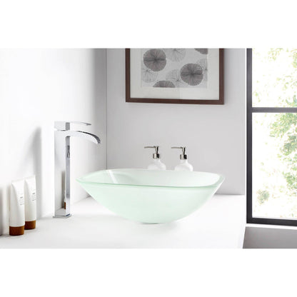 ANZZI Victor Series 17" x 17" Square Shaped Lustrous Frosted Deco-Glass Vessel Sink With Polished Chrome Pop-Up Drain