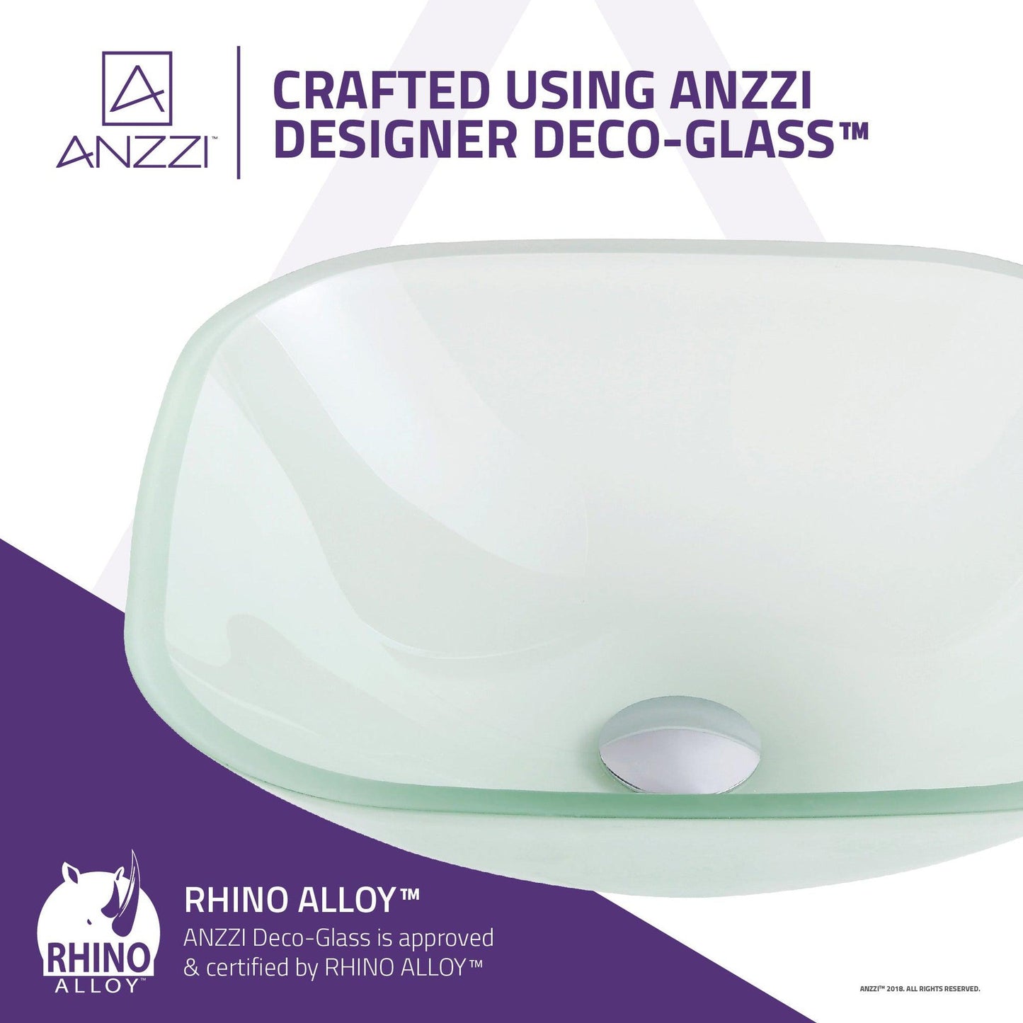ANZZI Victor Series 17" x 17" Square Shaped Lustrous Frosted Deco-Glass Vessel Sink With Polished Chrome Pop-Up Drain
