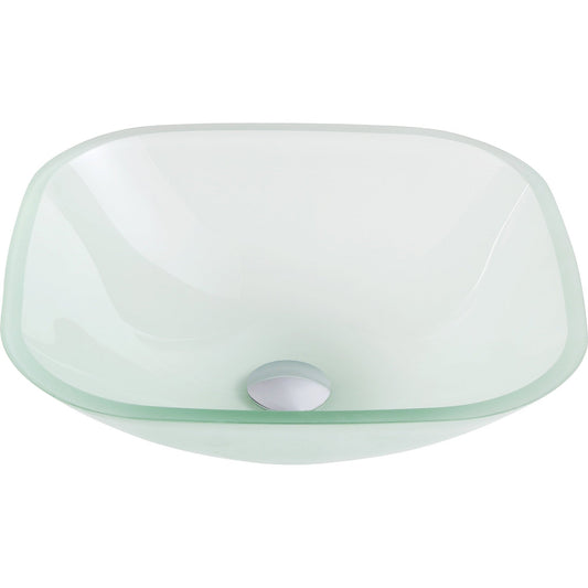 ANZZI Victor Series 17" x 17" Square Shaped Lustrous Frosted Deco-Glass Vessel Sink With Polished Chrome Pop-Up Drain