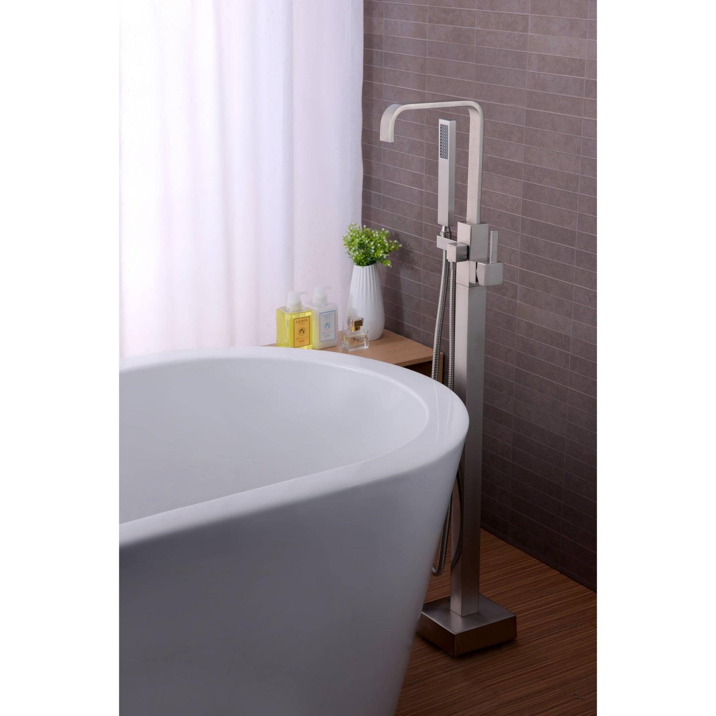 ANZZI Victoria Series 2-Handle Brushed Nickel Clawfoot Tub Faucet With Euro-Grip Handheld Sprayer