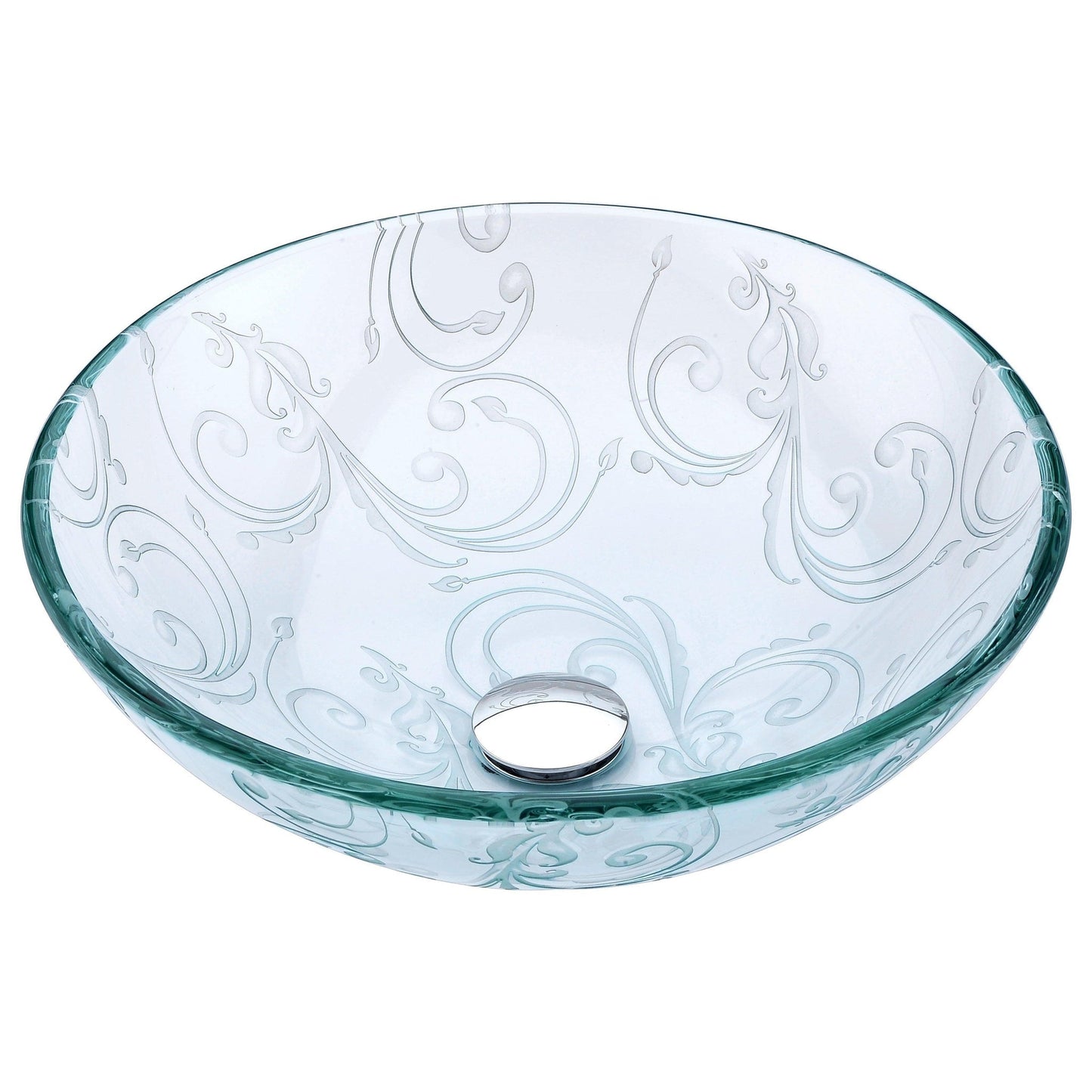 ANZZI Vieno Series 17" x 17" Round Crystal Clear Floral Deco-Glass Vessel Sink With Polished Chrome Pop-Up Drain