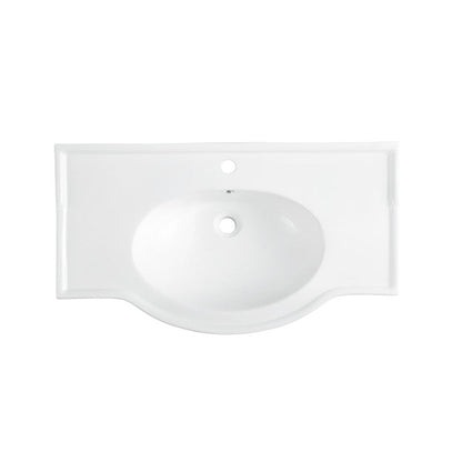 ANZZI Viola Series 35" x 34" White Ceramic Console Sink With Brushed Gold Stainless Steel Stand Legs