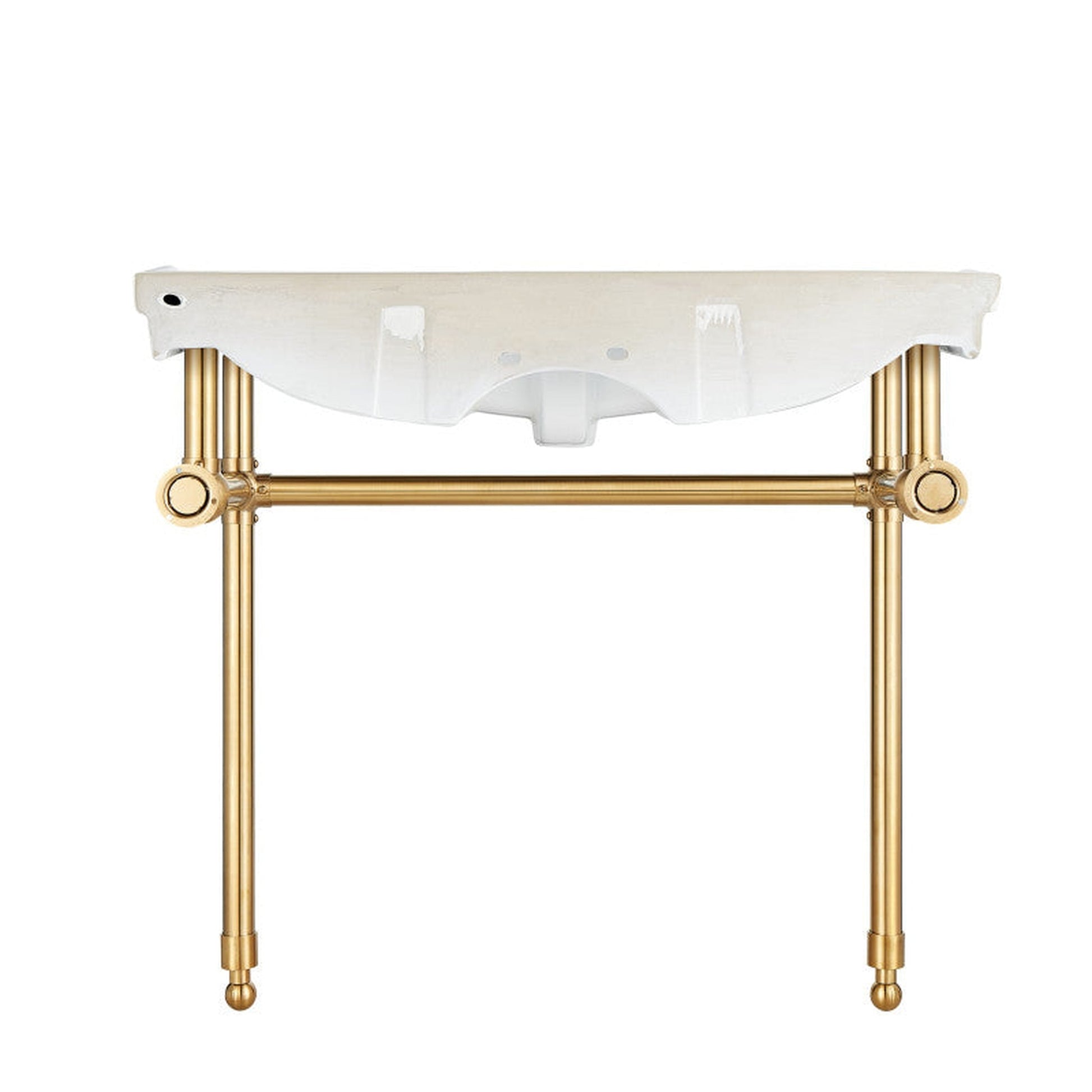ANZZI Viola Series 35" x 34" White Ceramic Console Sink With Brushed Gold Stainless Steel Stand Legs