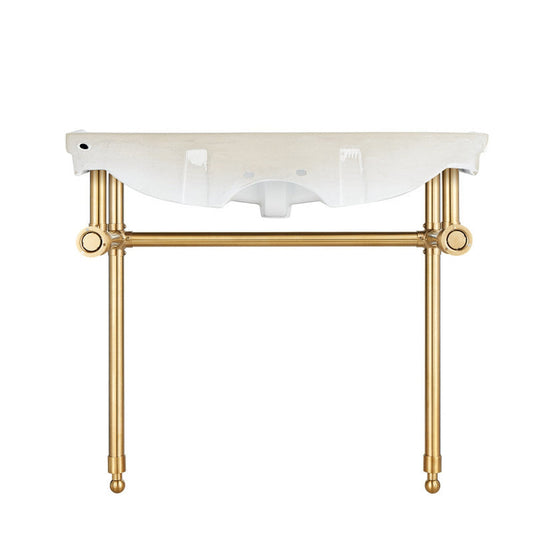 ANZZI Viola Series 35" x 34" White Ceramic Console Sink With Brushed Gold Stainless Steel Stand Legs