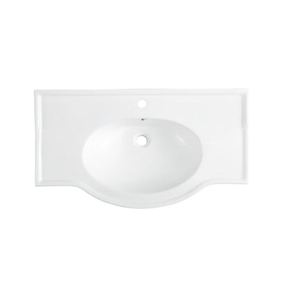 ANZZI Viola Series 35" x 34" White Ceramic Console Sink With Matte Black Stainless Steel Stand Legs