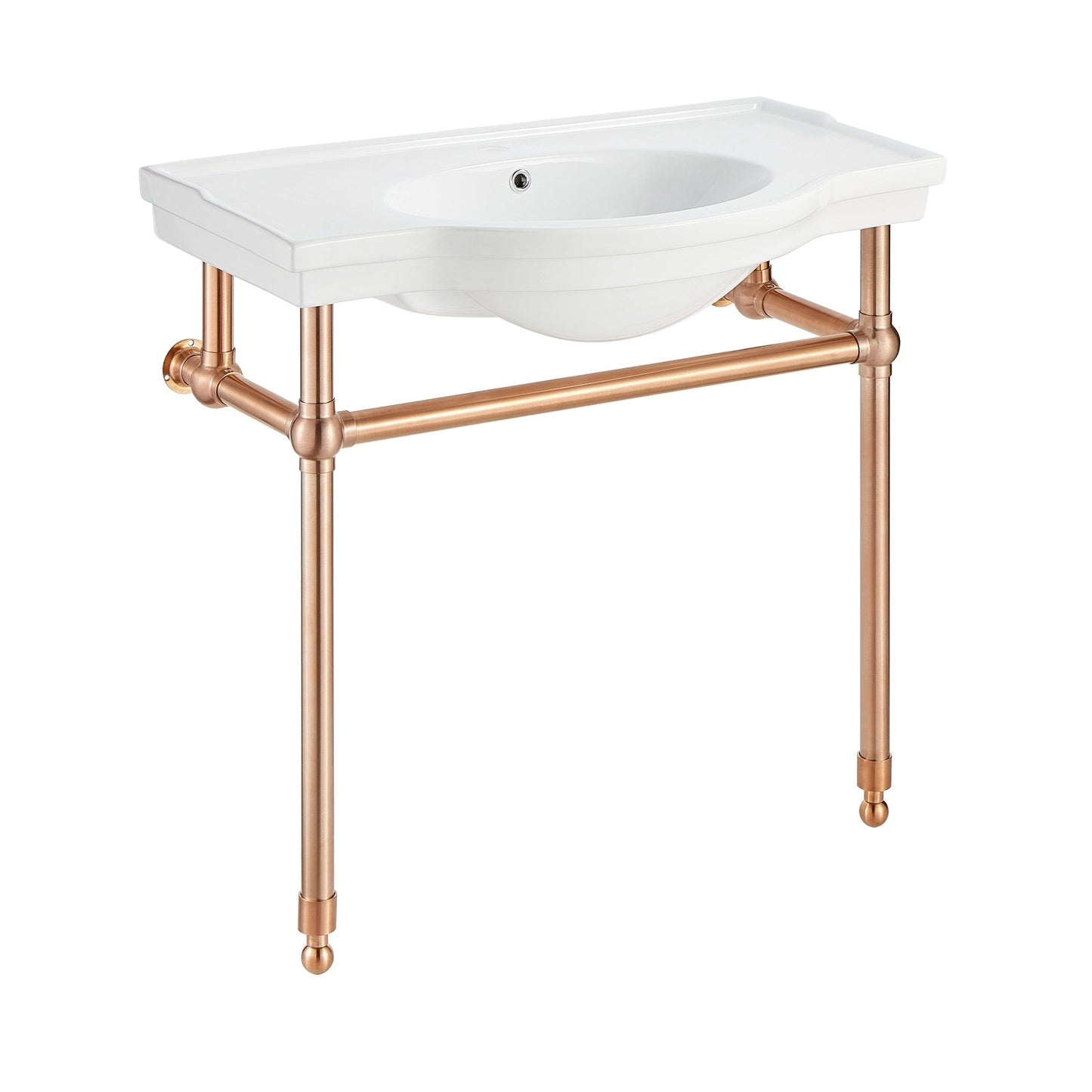 ANZZI Viola Series 35" x 34" White Ceramic Console Sink With Rose Gold Stainless Steel Stand Legs