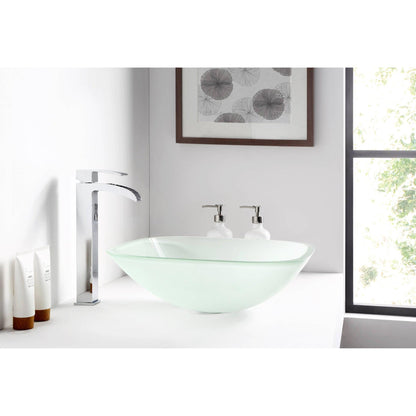 ANZZI Vista Series 17" x 17" Square Shape Lustrous Frosted Deco-Glass Vessel Sink With Polished Chrome Pop-Up Drain