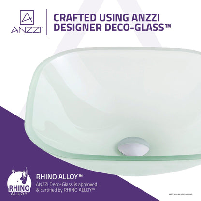 ANZZI Vista Series 17" x 17" Square Shape Lustrous Frosted Deco-Glass Vessel Sink With Polished Chrome Pop-Up Drain