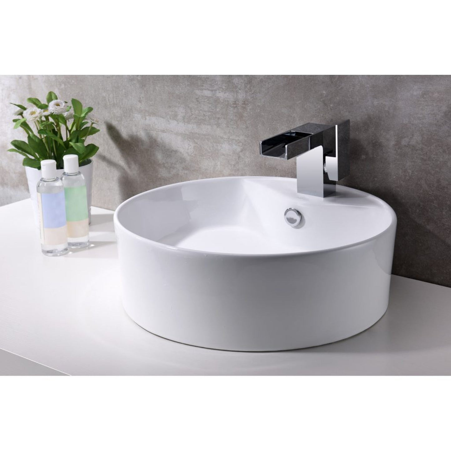 ANZZI Vitruvius Series 19" x 19" Single Hole Round Glossy White Vessel Sink With Built-In Overflow