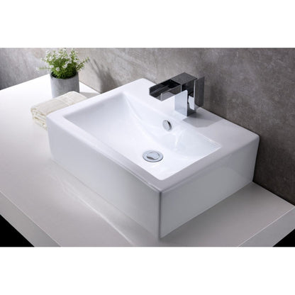 ANZZI Vitruvius Series 21" x 16" Single Hole Rectangular Glossy White Vessel Sink With Built-In Overflow