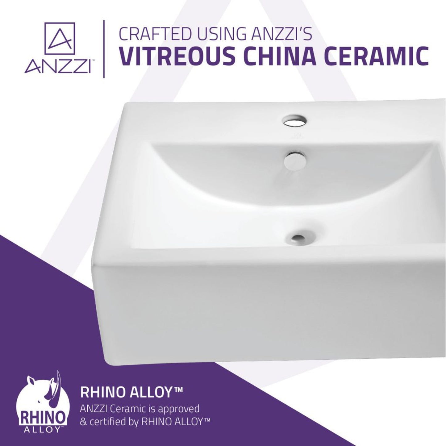 ANZZI Vitruvius Series 21" x 17" Single Hole Rectangular Glossy White Vessel Sink With Built-In Overflow