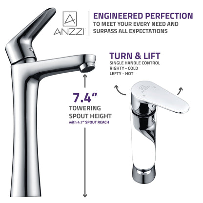 ANZZI Vivace Series 7" Single Hole Polished Chrome Bathroom Sink Faucet