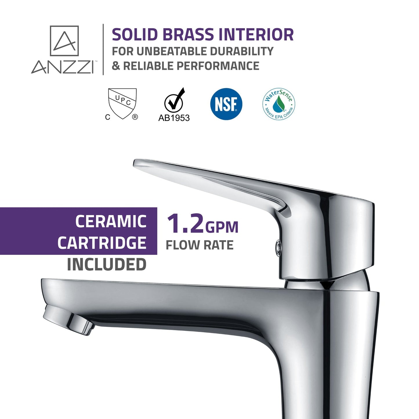 ANZZI Vivace Series 7" Single Hole Polished Chrome Bathroom Sink Faucet
