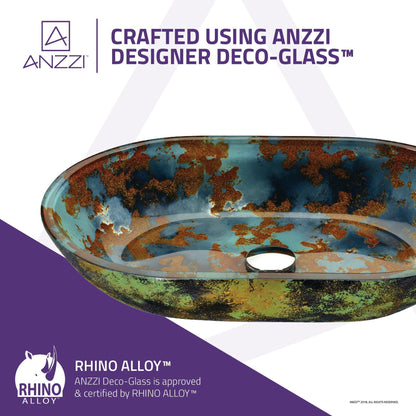 ANZZI Voce Series 22" x 14" Oval Shaped Impasto Blue Deco-Glass Vessel Sink With Polished Chrome Pop-Up Drain