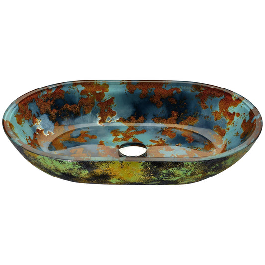 ANZZI Voce Series 22" x 14" Oval Shaped Impasto Blue Deco-Glass Vessel Sink With Polished Chrome Pop-Up Drain