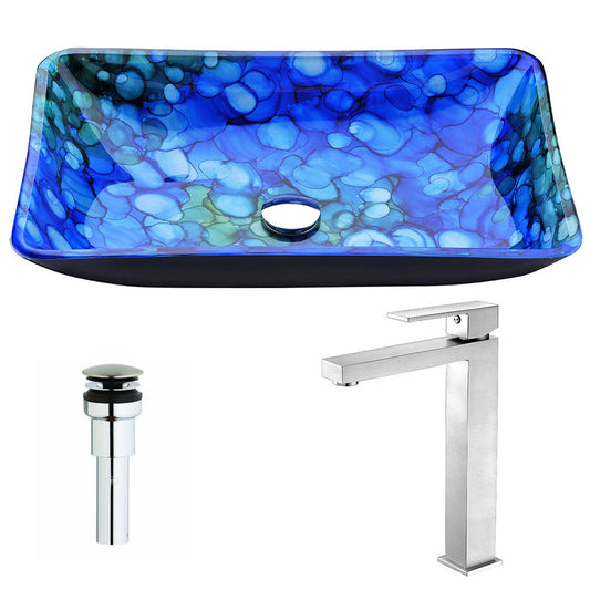 ANZZI Voce Series 23" x 15" Deco-Glass Vessel Sink With Polished Chrome Pop-Up Drain and Brushed Nickel Enti Faucet